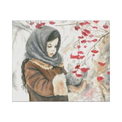 Little Girl Picking Red Oar Needlework,For Embroidery,DIY 14CT Unprinted Arts Cross stitch kits Set Cross-Stitching Home Decor