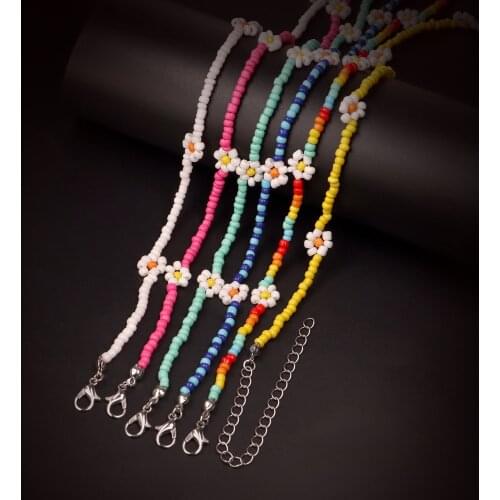 New Korea Lovely Flowers Colorful Beaded Charm Statement Short Choker Necklace for Women Bohemia Vacation Jewelry