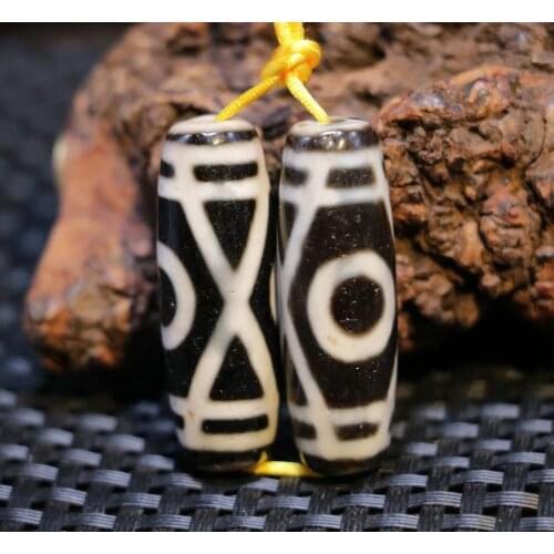A Pair of Match Magic Power Tibetan Old Agate Cross 2 Eye dZi Bead Pendant LZK Lkbrother Sauces Top Quality Guranttee