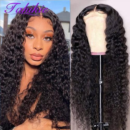 Tahikie Deep Wave Frontal Wig 4x4 Closure Wig Deep Curly Lace Front Human Hair Wigs For Black Women Remy Brazilian Hair Wigs