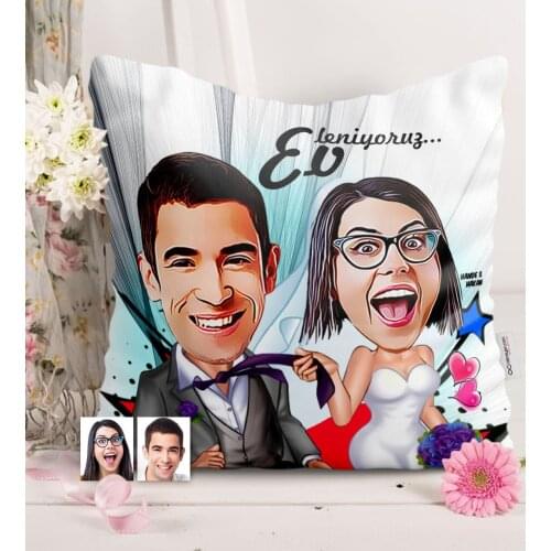 Personalized Maried Caricature Of Satin pillow-6