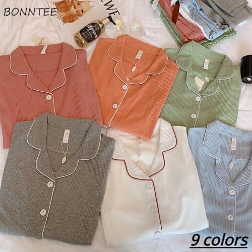 Pajama Sets Women Ins Loungewear Korean Style Spring Long Sleeve Elegant Homewear Loose Soft Newly Simple Harajuku Trendy Female