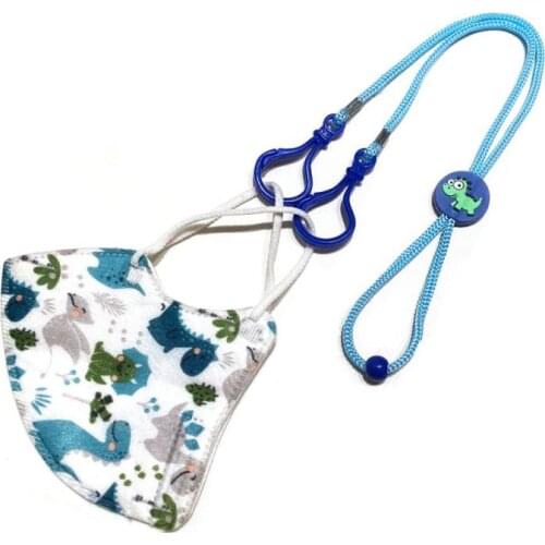 Adjustable Color Cartoon Children Nylon Hanging Rope Two Hooks Dinosaur Tortoise Lion Mask Lanyard Face Mask Holder Comfort Belt