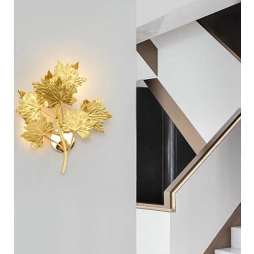 Nordic Luxury Aluminum Golden Maple Leaf Wall Lamp Modern Art Decor Home Wall Sconces Bedroom Study Living Room Aisle Wall Light