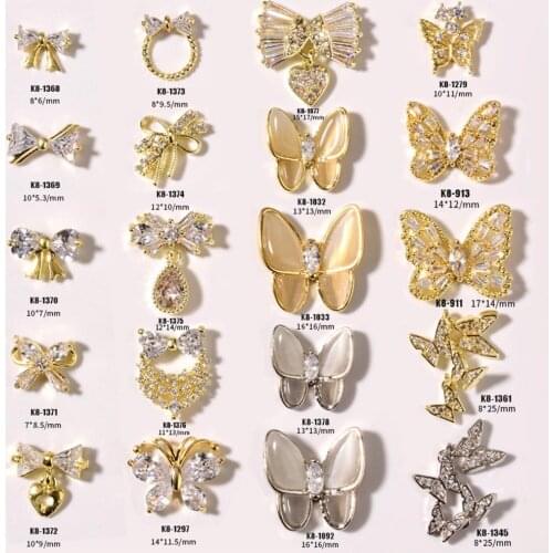 Luxury Shiny Alloy Zircon 3D Butterfly Nail Art Decorations Cat Eyes Crystal Pendant Stone Jewelry Manicure Design Accessories