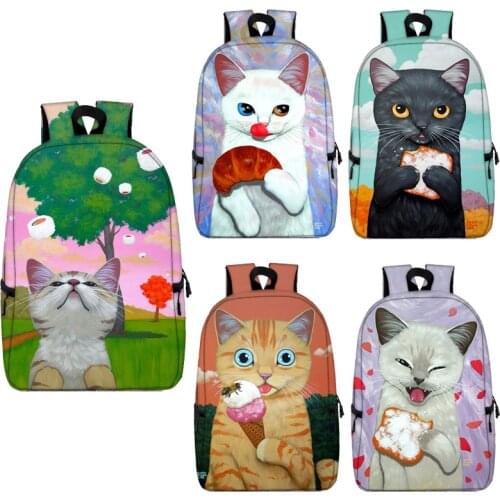 Cute Cartoon Cat Eat Food Print Backpack For Teenage Girls Student School Bags Laptop Backpacks Women Rucksack Female Bookbag