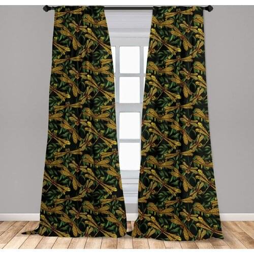 Dragonfly Curtains Pattern of Dragonflies and Green Olive Branches Mediterranean Nature Vibes Window Drapes for Living Room