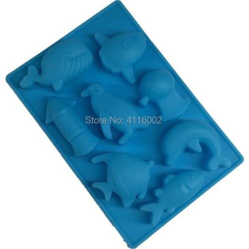 100pcs/lot 13.7x9.3cm DIY Silicone Mold The Sea World Dolphin and Fish Silicone Chocolate Mold Handmade Soap Mold