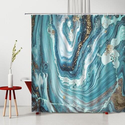 Blue Marble Shower Curtain Geometric Stripes Pattern Bathroom Decor Cloth Washable Bathtub Screen Home Bath Hanging Curtains