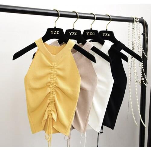 Stretchable Knit V Neck Crop Camis Tops Summer Women Solid Camisole Tank top Shirt For Female