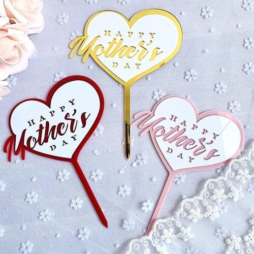 Cake Decoration Rose Gold Acrylic Heart Letter Cake Topper Happy Mother`s Day for Mother`s Day Gift Cake Decoration for Mom
