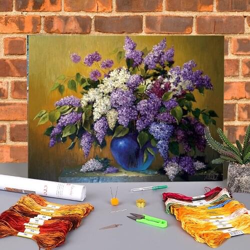 Flower Rose Printed Water-Soluble Canvas 11CT Cross-Stitch Complete Kit Embroidery DMC Threads Needlework Promotions