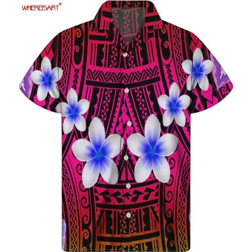 WHEREISTAR Casual Short Sleeve Beach Tops Turn Down Collar Polynesian Floral Loose Shirt Mens Summer Shirts Male Clothing Soft