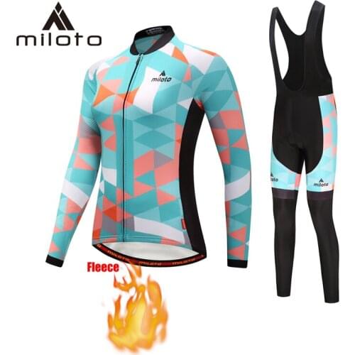 Miloto Women Cycling Clothing Winter Long Sleeve Jersey Set Thermal Fleece Custom Road Bike Uniform Mallot Ciclismo bicycle sut