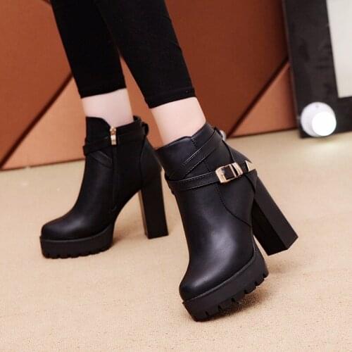 Womens Shoes New High Heel Waterproof Platform Round Womens Side Zipper Boots Womens Vulcanize Shoes