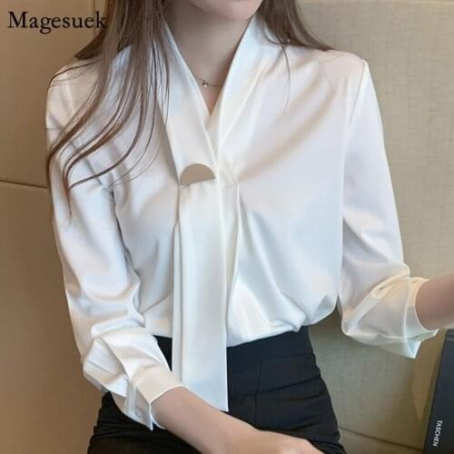 Women V-neck Pullover White Shirt Autumn Long Sleeve Plus Size Blouse Women Office Lady Blouses Women Casual Tops Blusas 11054