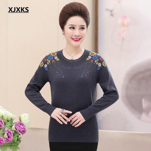 XJXKS Round neck long sleeve women printed sweater 2021 autumn winter new comfortable wool knitted sweater women pullover