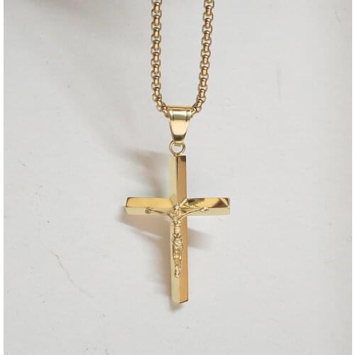 Crucifix Female Gold Jesus Cross Pendant Necklace For Men Women Christmas Gift Stainless Steel Christian Jewelry Dropshipping