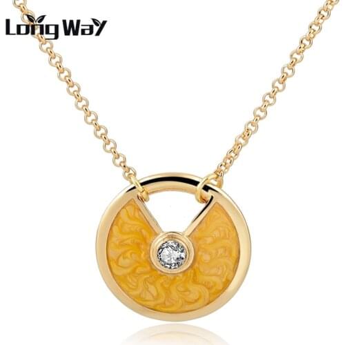 LongWay Gold Color Chain Necklaces With Multicolor Enamel Round Pendants Necklaces for Women Wedding Jewelry SNE160111103