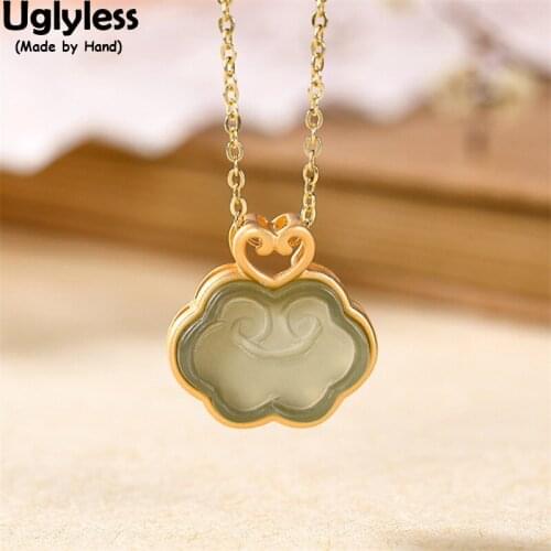 Uglyless Retro China Chic RUYI Pendants No Chains for Women Natural Jade Necklaces Gemstones 925 Silver Fashion Dress Jewelry