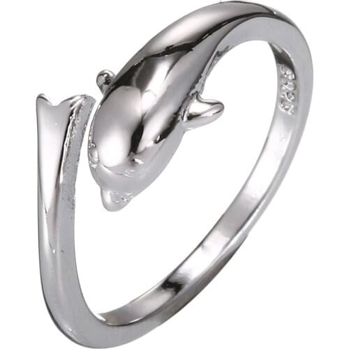 Animal Dolphin Copper Ring Jewelry Silver Plated Opening Adjustable Silver Color Weedding Luxury Ring Female Fashion Accessories
