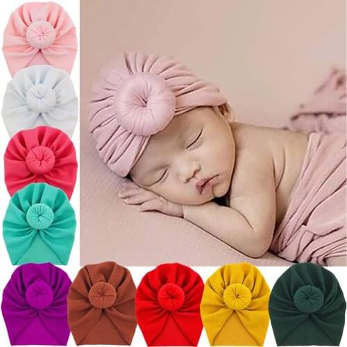 10Pcs/Lot Waffle Fabric Round Ball Donut Nursery Hospital Turban Hats Baby Girls Beanies Newborns Infants Solid Beautiful Caps