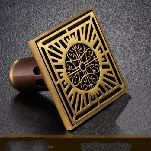 10x10cm Shower Cubicle Bathtub Drain Hair Filter Antique Brass Art Engraving Design Cover Bathroom Sewage Floor Drain Filter