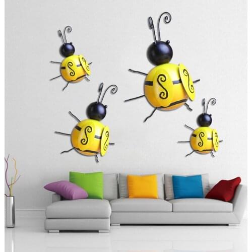 4Pcs Metal Wall Art Bee 3D Sculpture Collection Decorative Metal Bumble Bee Garden Accents Lawn Ornament Yard Wall ing Decor