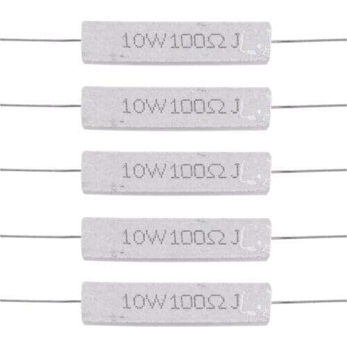 5 Pcs 10W Watt 100 Ohm 5% Axial Wirewound Cement Resistors