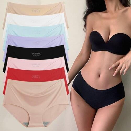 8pcs Womens underwear ice silk sexy seamless briefs female lingerie stretch cute panties high quality