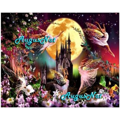 Castle diamond painting full square fairy girl wall art diamond dotz angel wings rhinestone pasted night moon hand craft gifts