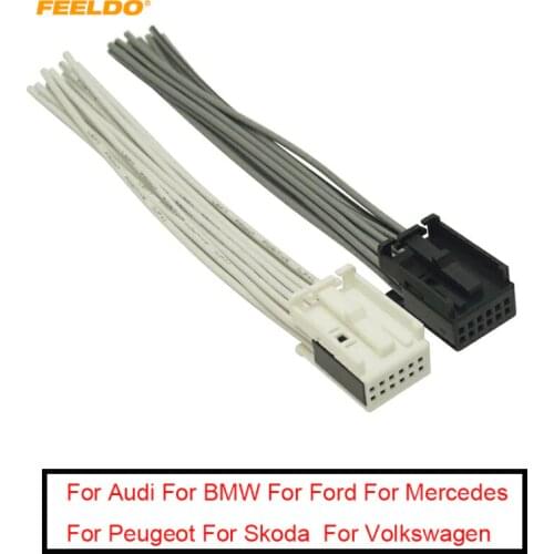 FEELDO 1Pair Car Radio AUX Wire Harness Adapter White/Black Full 12-Pin Connector For Ford/BMW/VW/Peugeot/Opel Radio Stereo