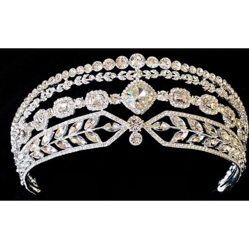 Shiny Bridal Crown Headwear Luxury Alloy Inlaid Rhinestones Retro Elegant Headband for Female Wedding Birthday FS99