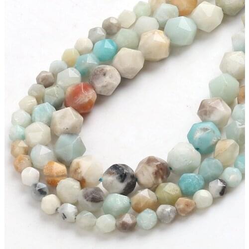 Natural Stone Faceted Mixed Amazonite Spacers Loose Beads DIY Bracelet Necklace Charms for Jewelry Making 15"6/8/10mm