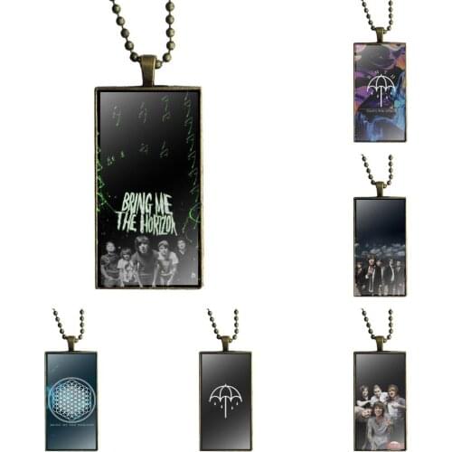 EJ Glaze For Christmas Gift Bring Me To The Horizon Design Fashion Vintage Glass Women Rectangle Necklace Pendants