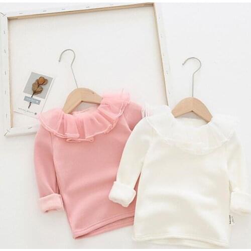 2020 new girls thicken ruffles t shirt winter cotton puff sleeve fashion girls top 2-7 years YT708