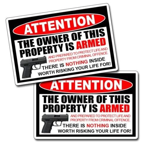 Individuality owner armed warning vinyl decal sticker fashion correction gun window door truck
