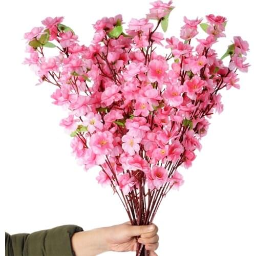65CM 5pcs Silk Flower Artificial Cherry Spring Plum Peach Blossom Branch Home Wedding Decorative Flowers Plastic Peach Bouquet