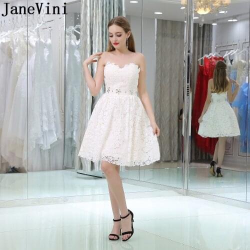 JaneVini Charming Lace Homecoming Dresses with Pearls Crystal Short Knee Length robe courte Formal Gown vestidos graduacion 2019