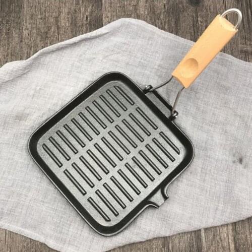 9 Inch Non-Stick Saucepan, Non-Stick Grill Pan Folding Wooden Handle, Induction