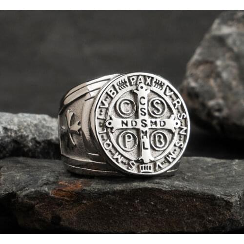 Jesus Christian Cross stainless steel rings for man Domineering St. Benjamin Cross Badge Tide Ring fashion jewelry
