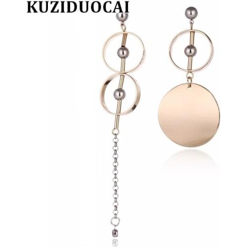 Kuziduocai New Fashion Fine Jewelry Will Not Fade Asymmetry Round Circle Tassel Beaded Stud Earrings For Women Brincos E-1362