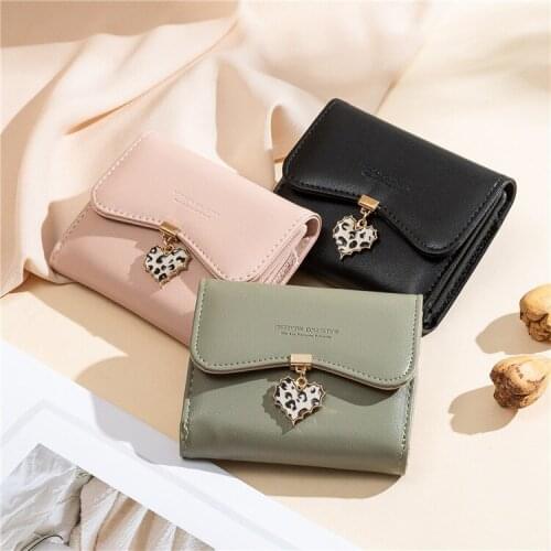 Small fresh and simple three-fold love pendant multifunctional womens short wallet ladies wallet