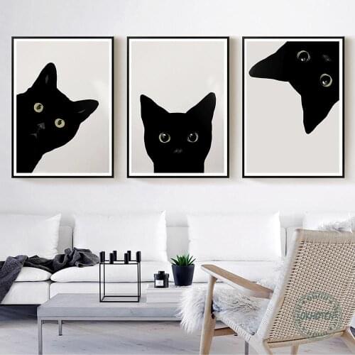 Black Big Eyes Cat Head Modular Picture Wall Art Print Poster Animals Canvas Painting for Living Room Home Decor Child Gift