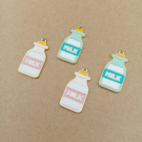 MRHUANG 10pcs/pack Bottle Milk Drink Enamel Charms DIY Earring Bracelet Necklace DIY Craft Jewelry Making Charms 25*13mm