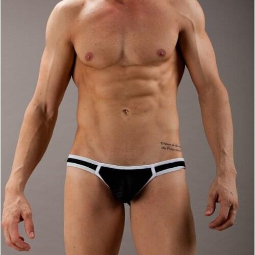 Sexy Gay Swimwear Men Bikini Mesh U-bag with Breathable Mens Swimming Briefs Swimsuits Mens Thongs Swim Trunks Maillot De Bain