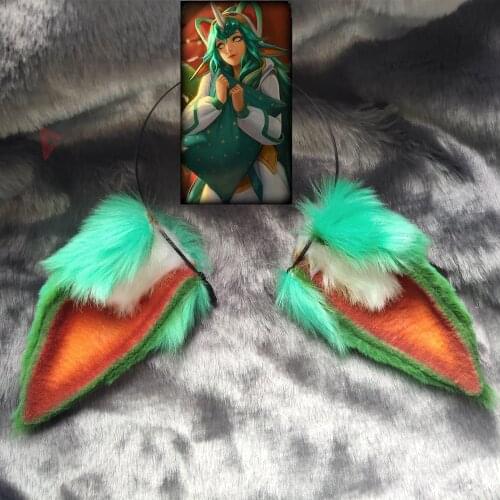 LOL Cosplay Soraka Fox Ears Hair Hoop Green Headwear Hand Made Work For KC Cosplay Party Game Costume Accessories Custom Made