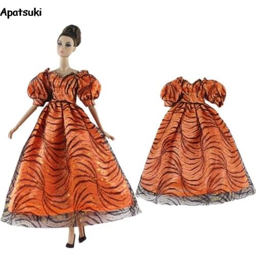 Orange Lantern Sleeve Party Dresses Clothing for Barbie Doll Outfit Dress for 1/6 BJD Doll Clothes Accessories Kid Toy Best Gift