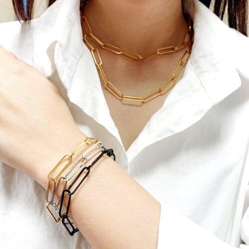 Zaer 40cm/50cm/60cm Stainless Steel Black Gold Thin Chain Necklaces Sweater Long Necklace Men Women Gothic Jewelry Choker Custom