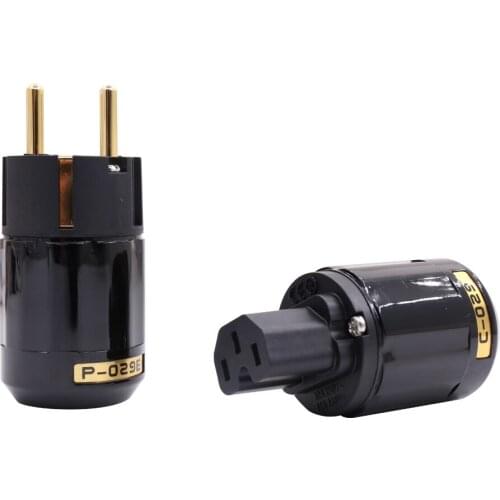 P029E+C029 Schuko power plug Hifi Power Plug High Quality Gold plated One Pair Eu Power Connector + IEC female connector